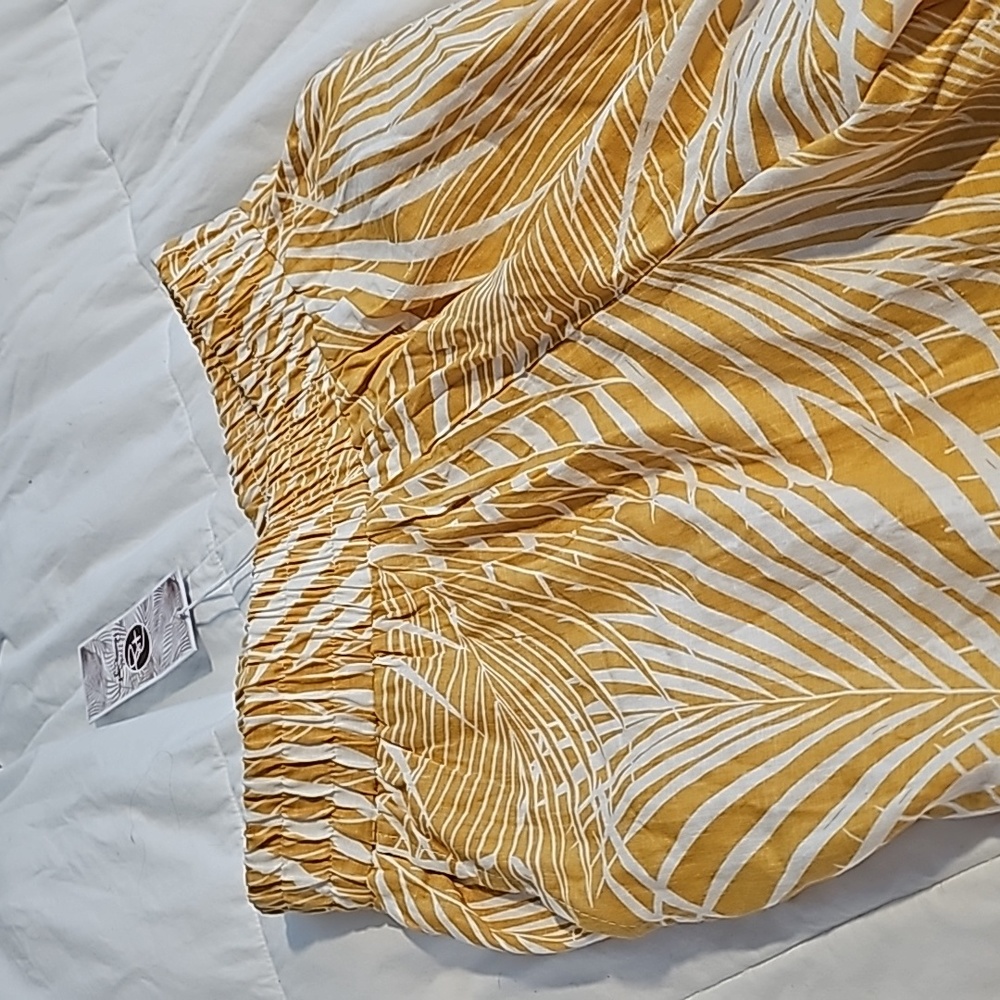 NWT Panarama Jack's Palm Print Yellow Linen Wide Legged Summer Pants - Picture 7 of 7